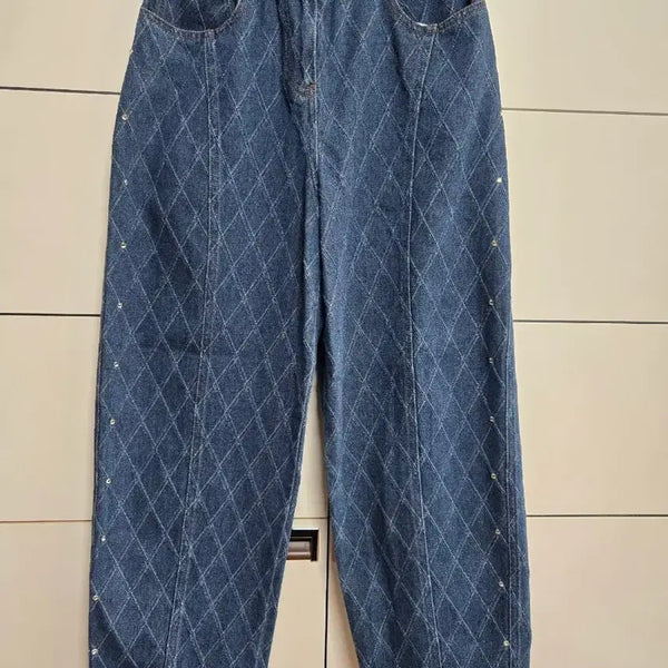 [BUNJANG] O'2nd (Ozcecon) Diamond Cubic Denim Pants / 오즈세컨 0'2nd 한섬 다이아몬드 무늬 큐빅 데님팬츠