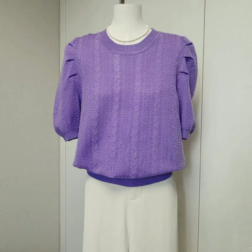 [BUNJANG] Lavender Balloon Short Sleeve Knit / 라벤더 벌룬반팔니트