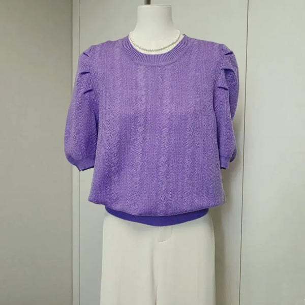 [BUNJANG] Lavender Balloon Short Sleeve Knit / 라벤더 벌룬반팔니트