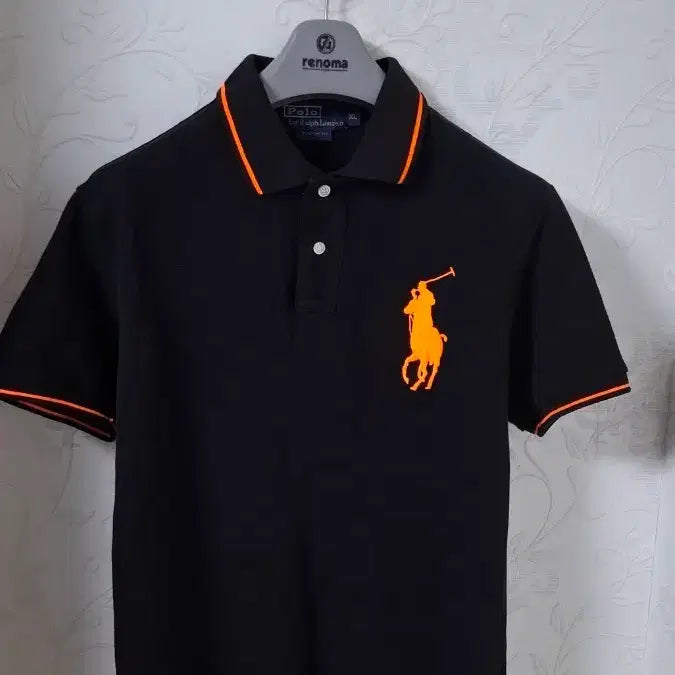 [BUNJANG] Polo Ralph Lauren Big Pony Custom Fit T-Shirt Black/Fluorescent Orange / (정품 빅포니) 폴로랄프로렌 반팔티셔츠 100 커스텀핏