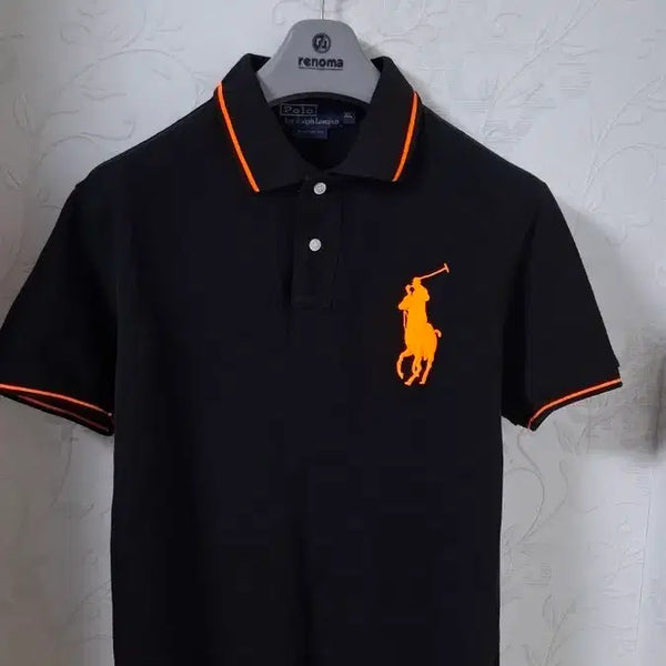[BUNJANG] Polo Ralph Lauren Big Pony Custom Fit T-Shirt Black/Fluorescent Orange / (정품 빅포니) 폴로랄프로렌 반팔티셔츠 100 커스텀핏