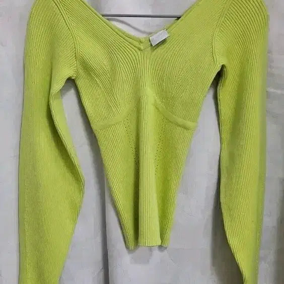 [BUNJANG] 8 BY YOOX Green Ribbed Balloon V-Neck Knit / 8 BY YOOX 연두색 골지 벌룬 브이넥 니트