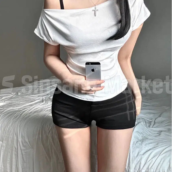 [BUNJANG] Modal Side Shirring One-Off Shoulder Short Sleeve Top / [빠른발송] 모달 사이드셔링 원오프 숄더 반팔 섹시글램 에이블리 소매셔링
