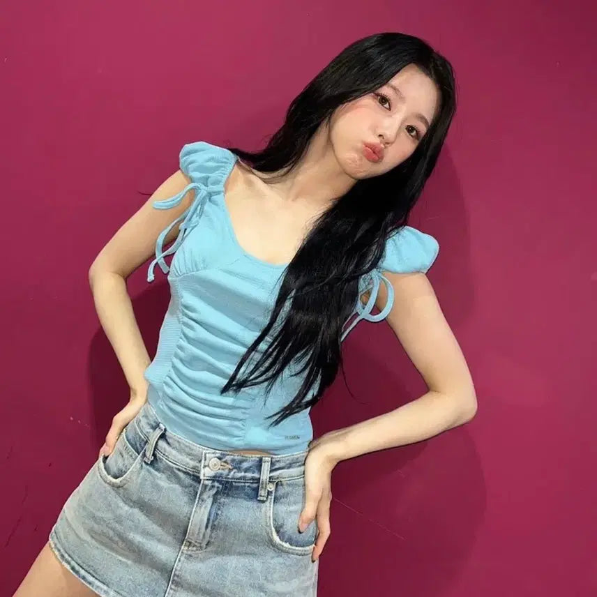 [BUNJANG] Seric Crease Shirring Half Top Blue / 세릭 CREASE SHIRRING HALF TOP / BLUE
