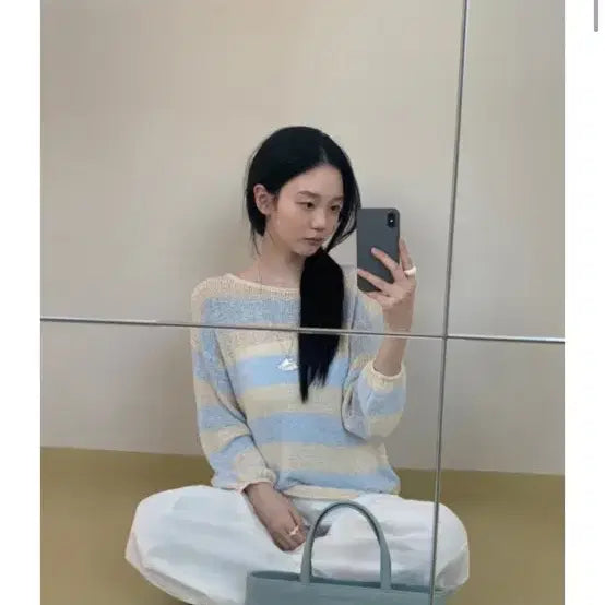[BUNJANG] UINITA Stripe Knit - Light Blue / 유이니 Nita stripe knit - 라이트블루