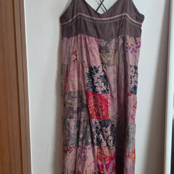 [BUNJANG] Vintage Patchwork Long Dress Brown / 빈티지 패치워크 롱 원피스 브라운