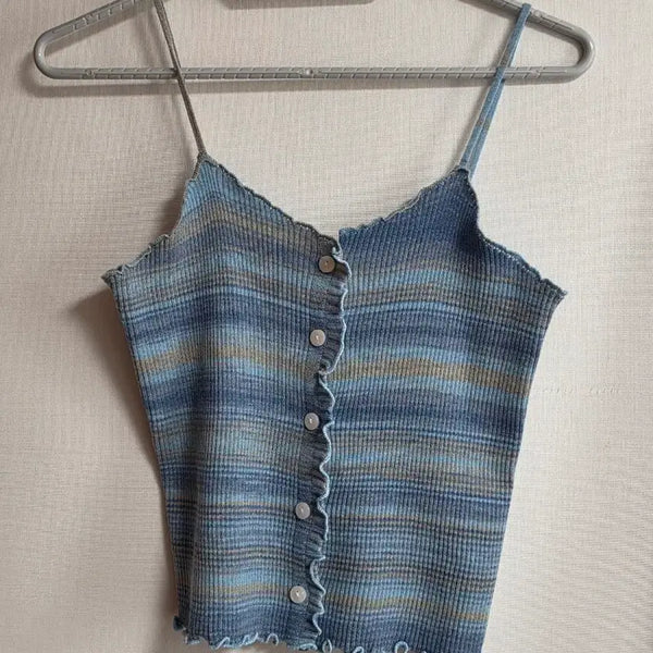 [BUNJANG] Stripe Knit Sleeveless Top Blue / 스트라이프 니트 나시 블루