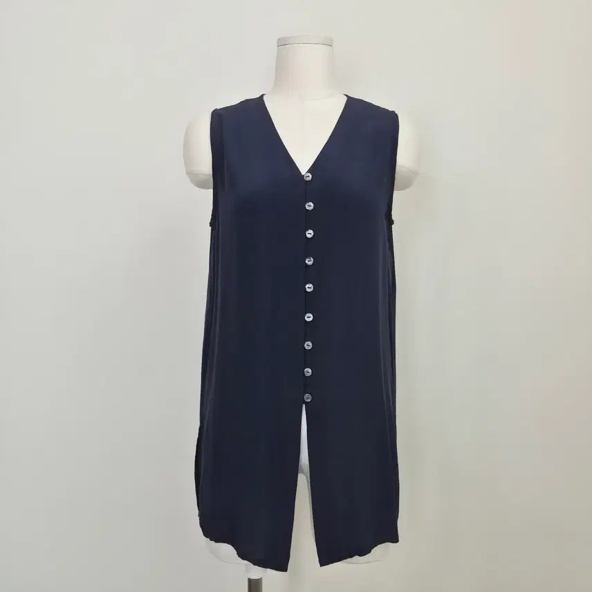 [BUNJANG] DELUXE Navy 100% Silk Long Vest - Vintage Japanese / DELUXE 네이비 실크 100 롱 베스트 일본빈티지