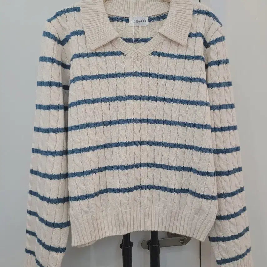 [BUNJANG] Ririncou Striped Cable Knit Sweater / 리리앤코 스트라이프 케이블 니트 빅사이즈 88~99 새제품