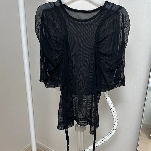 [BUNJANG] Mesh See-Through Layered T-Shirt / [미착용새상품] 메쉬 시스루 레이어드 티셔츠
