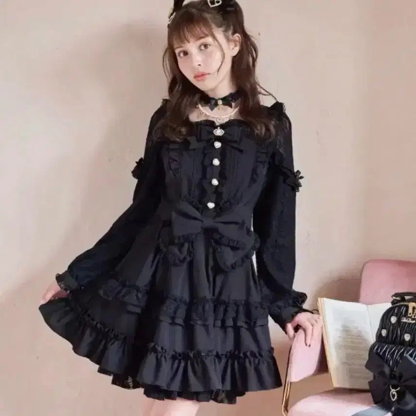 [BUNJANG] Lizlisa Tiara Dress Black - Jirai Kei Style / 리즈리사 티아라 원피스 블랙 양산형 지뢰계 양지뢰