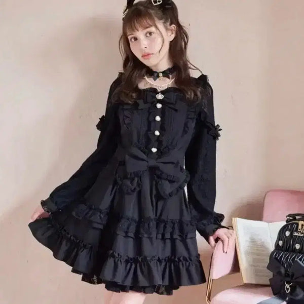 [BUNJANG] Lizlisa Tiara Dress Black - Jirai Kei Style / 리즈리사 티아라 원피스 블랙 양산형 지뢰계 양지뢰