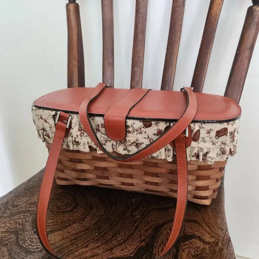[BUNJANG] Floral Lined Rattan Tote Shoulder Bag / 당일발송)여름가방.핸드백.라탄백