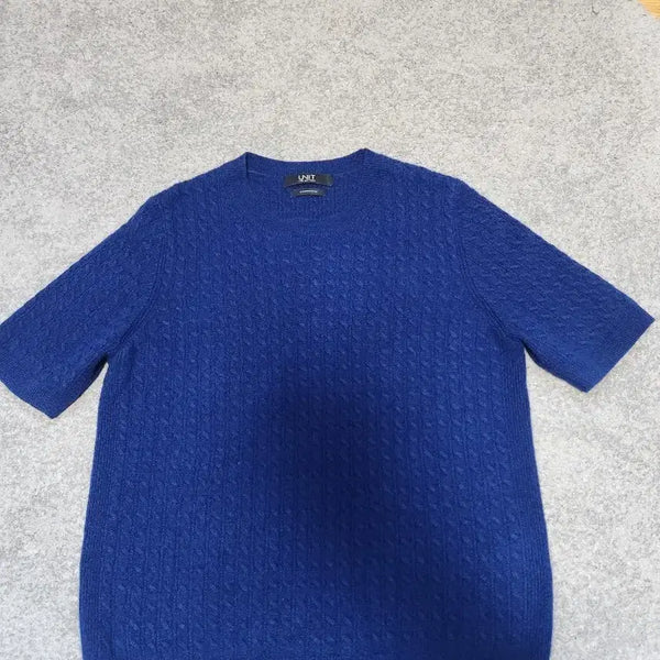 [BUNJANG] UNIT Cashmere 100% Cable Knit Short Sleeve Sweater Blue / 미사용//UNIT 케이블 반팔 케시미어 100%니트 블루-95