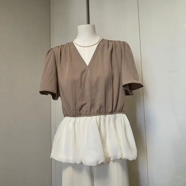 [BUNJANG] Wrap Design Peplum Blouse / 랩 디자인 페플럼 블라우스