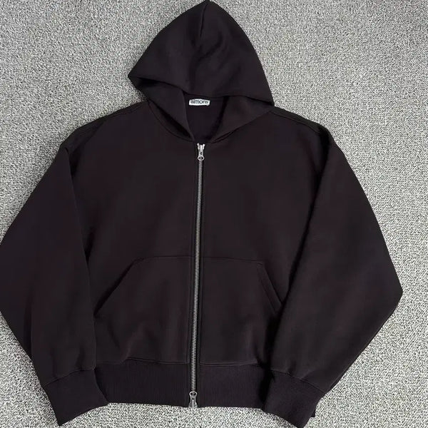 [BUNJANG] Aimons Two-Way Zipper Dark Brown Hoodie / 에몽 후드집업 (aimons)