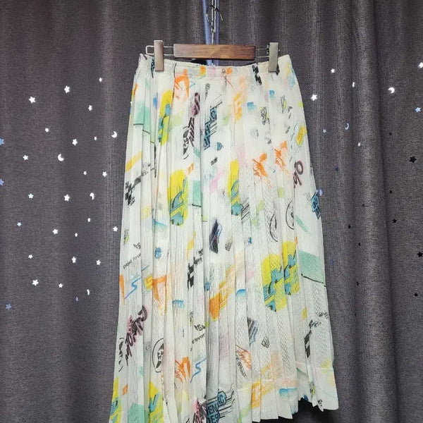 [BUNJANG] System Graffiti Pattern Unbalanced Pleated Long Skirt / 한섬 시스템 그래피티 패턴 언블 플리츠 롱스커트-64-55추천