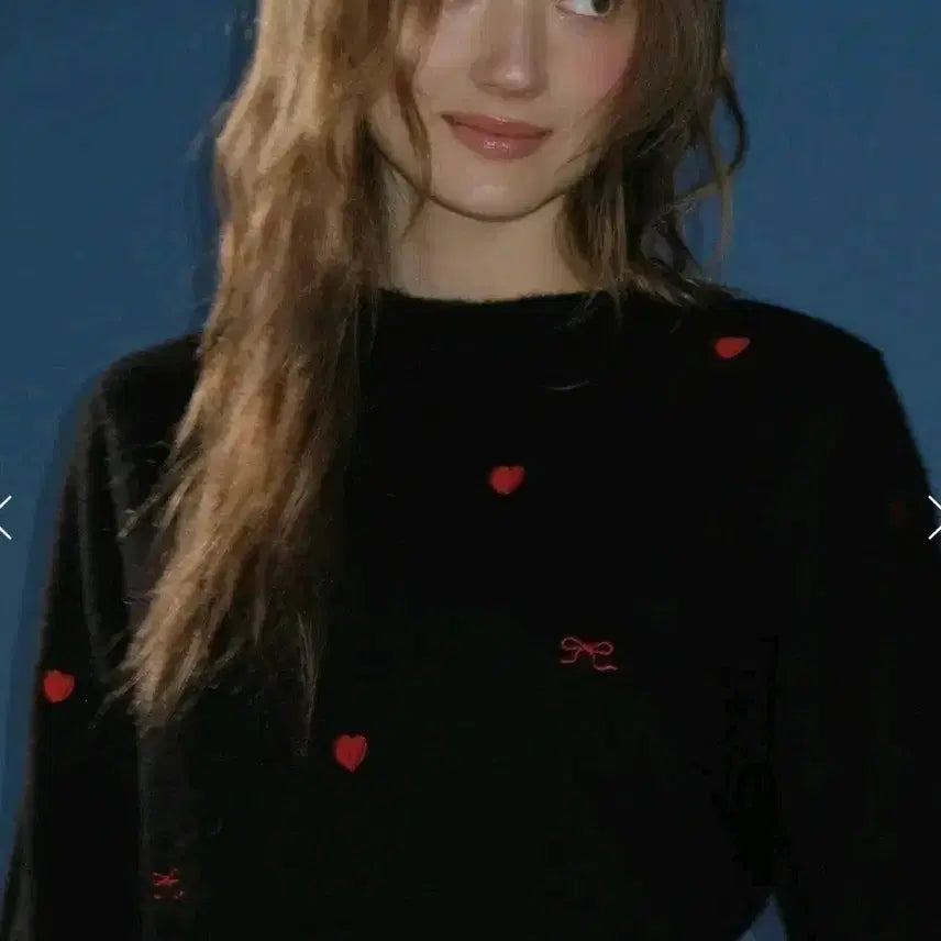 [BUNJANG] Lonlon Ribbon Heart Knit Pullover Black/Red Free Size / (정가13) 론론 리본하트 니트 풀오버 블랙/레드 free