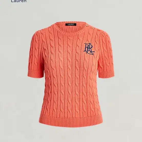 [BUNJANG] Polo Ralph Lauren Women's Orange Cable Knit Short Sleeve Sweater / 폴로 니트 반팔 qr