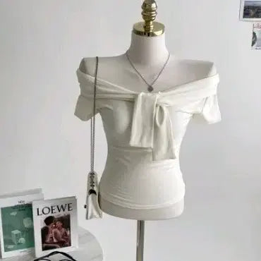 [BUNJANG] White Off-the-Shoulder Ribbon Blouse / 화이트 오프숄더 리본 블라우스새거