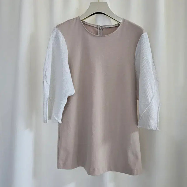 [BUNJANG] SYSTEM Split Sleeve Blouse - Beige / 시스템 티셔츠