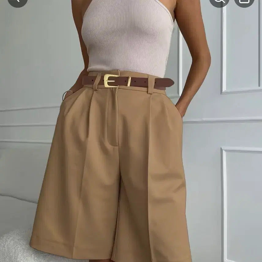 [BUNJANG] Beige Pintuck Shorts (Size S) / 베이지 핀턱 반바지 S사이즈 모던한 디자인