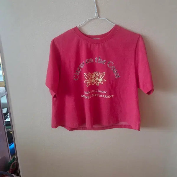[BUNJANG] Olive des Olive Cropped T-Shirt Pink Lemon Print Size 55 / 올리브데올리브 크롭티셔츠(한번 입고 잠깐 나감)55