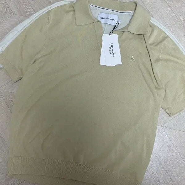 [BUNJANG] Calvin Klein Jeans Knit Collar T-Shirt Beige Large / 캘빈클라인진 ck 버터 베이지 니트 카라티