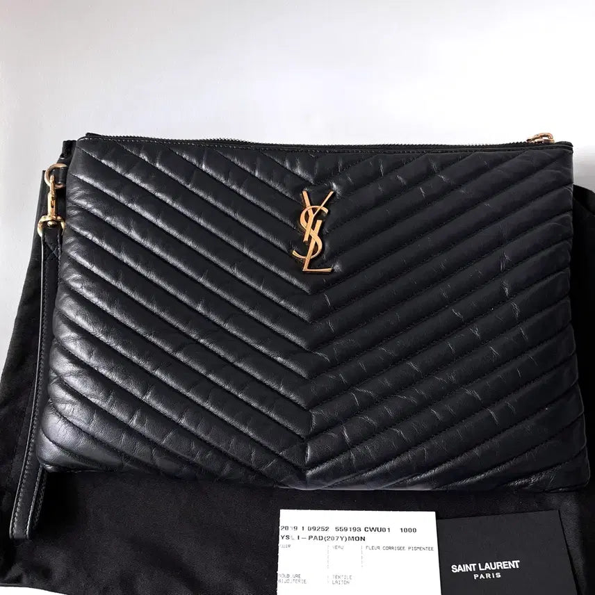 [BUNJANG] Saint Laurent Monogram Leather Clutch Bag / 생로랑 여성 클러치 금장로고