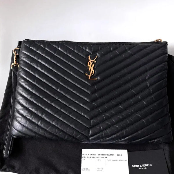 [BUNJANG] Saint Laurent Monogram Leather Clutch Bag / 생로랑 여성 클러치 금장로고