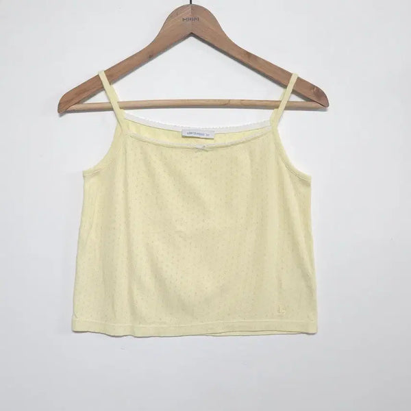 [BUNJANG] LOW CLASSIC Pointelle Ribbon Sleeveless Tank Top Yellow / 힙한 귀여움 로우클래식(LOW CLASSIC) 포인텔 리본 슬리브리스 나시 옐로우