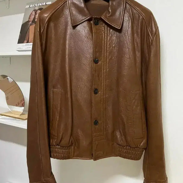 [BUNJANG] STU Header Leather Jacket Brown L / STU헤더가죽자켓L