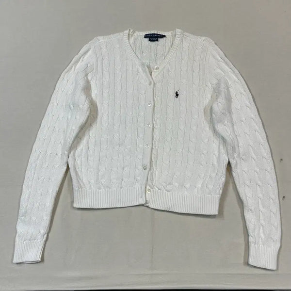[BUNJANG] Polo Ralph Lauren Cotton Cable Knit Cardigan White L / L) 폴로 랄프로렌 코튼 케이블 꽈배기 가디건 화이트 E75