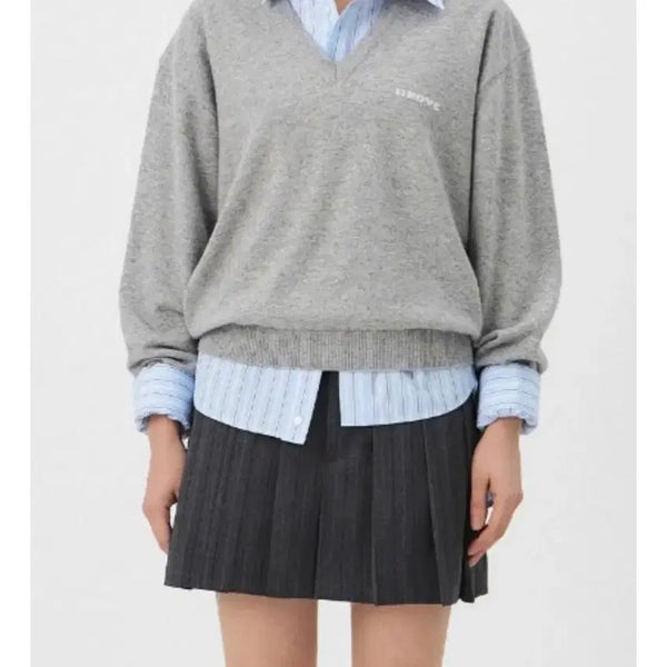 [BUNJANG] grove Myles V-Neck Knit (Oatmeal/Light Grey) / 그로브 grove Myles 브이넥 니트 (오트밀/라이트 그레이)