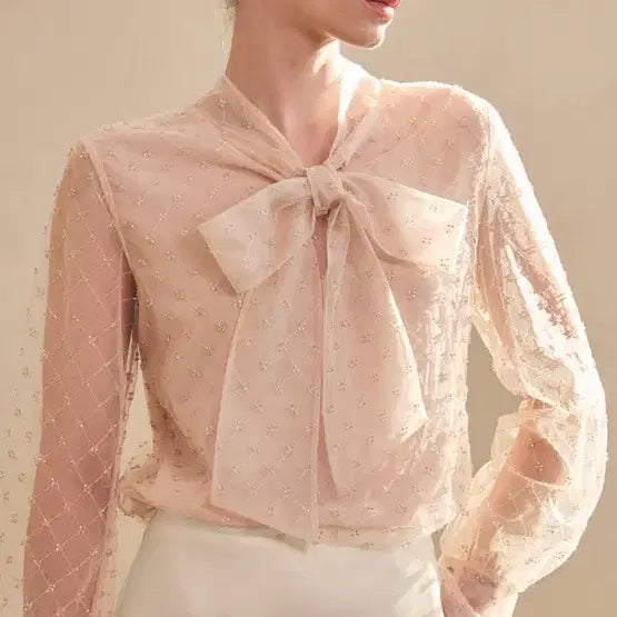 [BUNJANG] Gracyu Ribbon Tie Blouse / 그레이스유 리본 타이 블라우스 여성블라우스 시스루블라우스 하객룩 오피스룩