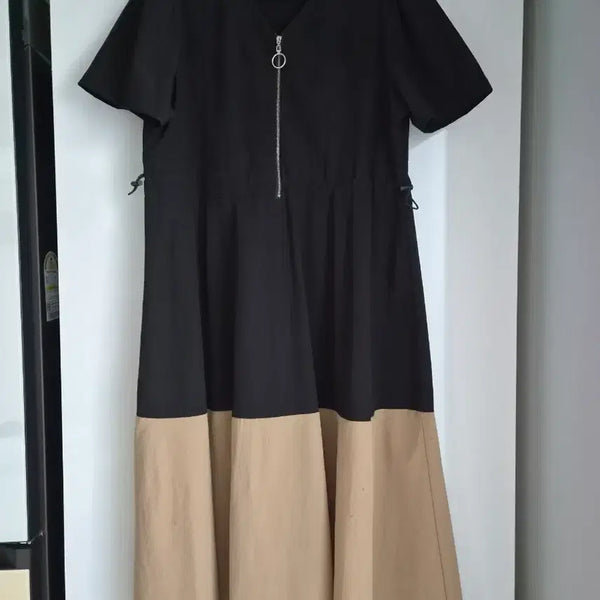 [BUNJANG] Black Color Block Long Dress / 블랙 배색 롱 원피스