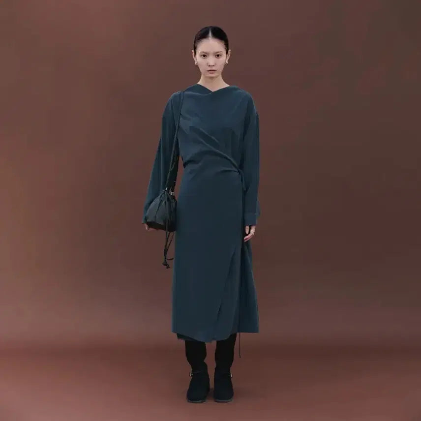 [BUNJANG] Y's Side Overlap Long Dress Charcoal / 와이 이 사이드 오버랩 롱 드레스 차콜