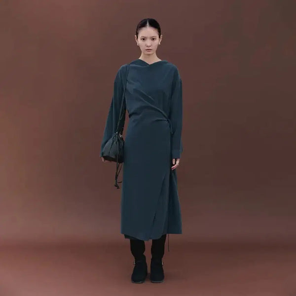 [BUNJANG] Y's Side Overlap Long Dress Charcoal / 와이 이 사이드 오버랩 롱 드레스 차콜
