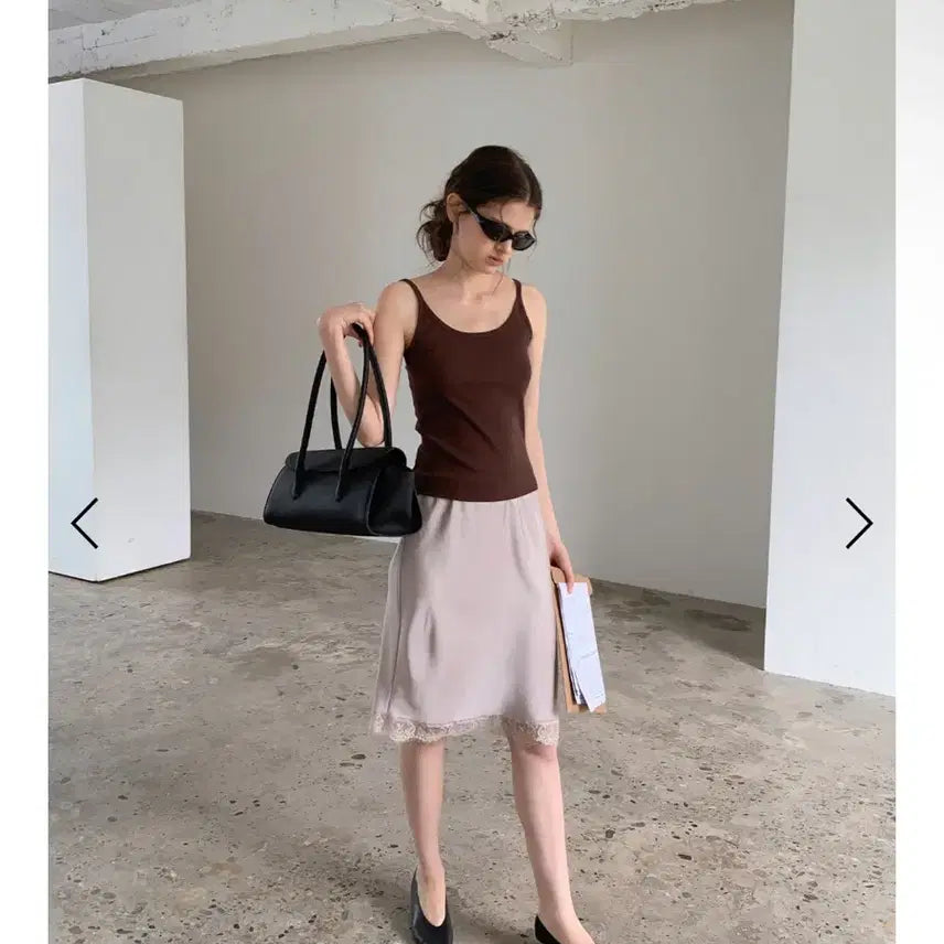 [BUNJANG] Noirnine Lace Slip Skirt - Mocha Beige / 누아르나인 Lace Slip Skirt _ MOCHA BEIGE