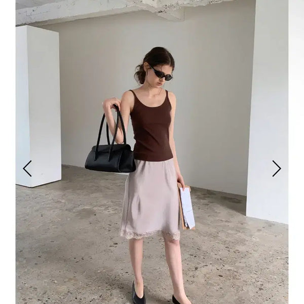 [BUNJANG] Noirnine Lace Slip Skirt - Mocha Beige / 누아르나인 Lace Slip Skirt _ MOCHA BEIGE