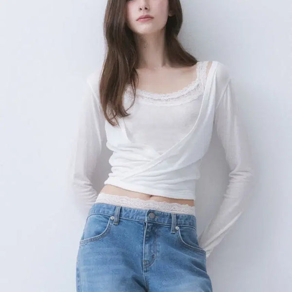 [BUNJANG] Dirty's Airy 3-Layer Lace Wrap Top - White / 더티스 Airy 3 layer lace wrap top 화이트