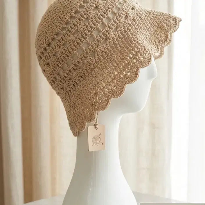 [BUNJANG] Handmade Knitted Bucket Hat (Light Beige) / 핸드메이드 뜨개 모자  버킷햇 (연베이지)