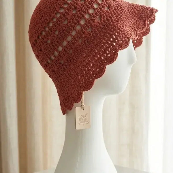 [BUNJANG] Handmade Knit Bucket Hat (Red Brown) / 핸드메이드 뜨개 모자  버킷햇 (레드브라운)