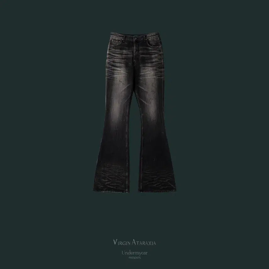 [BUNJANG] Undermycar Wrinkled Washed Wide Flare Jeans Grey / [1] 언더마이카 링클드 워시드 와이드 플레어 진 그레이