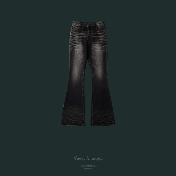 [BUNJANG] Undermycar Wrinkled Washed Wide Flare Jeans Grey / [1] 언더마이카 링클드 워시드 와이드 플레어 진 그레이