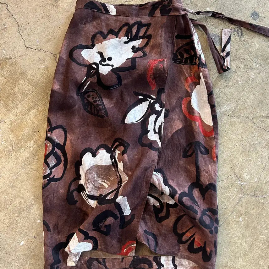[BUNJANG] Max Mara Linen Flower Wrap Midi Skirt / MAX MARA 막스마라 린넨 플라워 랩 미디 스커트