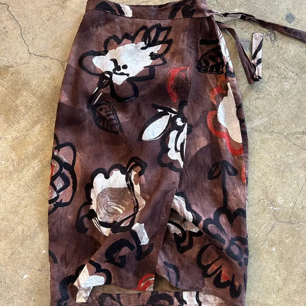 [BUNJANG] Max Mara Linen Flower Wrap Midi Skirt / MAX MARA 막스마라 린넨 플라워 랩 미디 스커트
