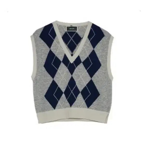 [BUNJANG] N.O.R Argyle Pattern Vest Grey S / 엔오르 아가일 패턴 베스트 그레이 S (제니 착용)