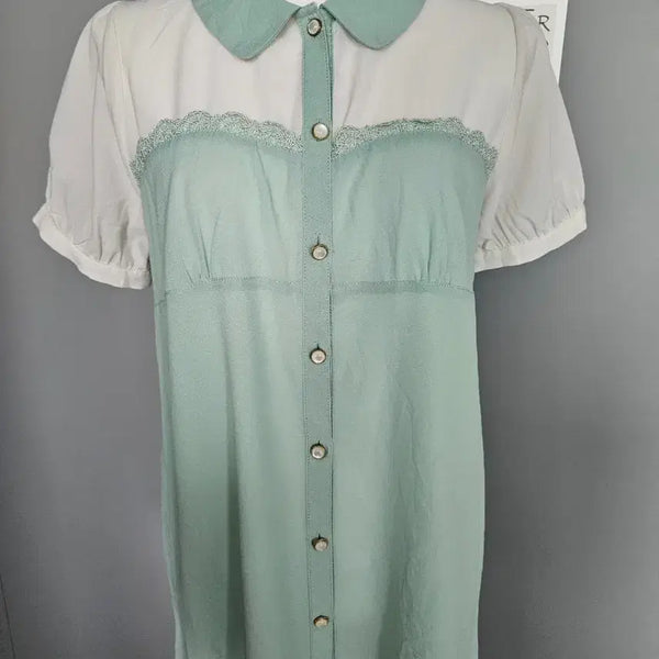 [BUNJANG] Mint Lace Blouse / 민트 레이스 블라우스