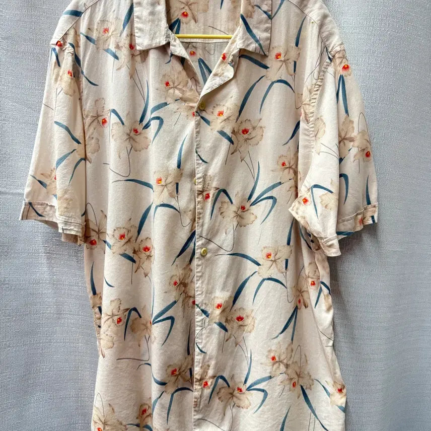 [BUNJANG] AllSaints Aaru Floral Open Collar Short Sleeve Shirt (L) / 올세인츠) Aaru 플로럴 오픈카라 반팔 셔츠 L